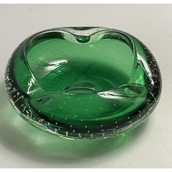 Vintage Murano Art Glass Ashtray Bowl Controlled Bubble 4.5" Dish MCM - Picture 1 of 10